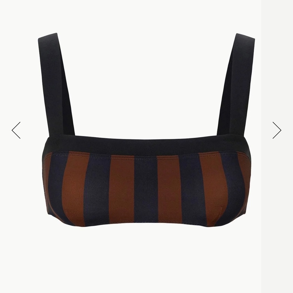 STAUD LIV BIKINI TOP BLACK TAN SEASHORE STRIPE